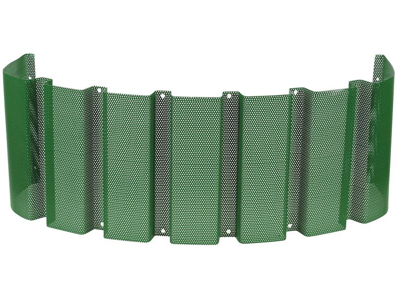 A green perforated metal windscreen designed for outdoor use, featuring multiple hinged sections for adjustable positioning, offers the same durability and quality as the Sparex Front Grille (Sparex Part No. S.153682).