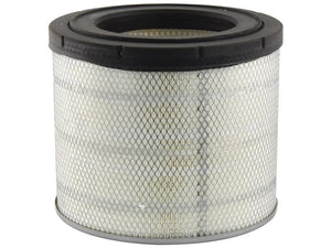 A Sparex Air Filter - Outer (Sparex Part No.S.154096) featuring a cylindrical design, a black circular top and bottom, and white pleated filter material encased in a diamond-patterned mesh.