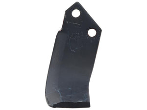 A Sparex Hardfaced Rotavator Blade Curved RH 80x9mm, in black metal, with a height of 215mm and featuring two holes near the top, spaced 51mm apart with a diameter of 16.5mm each; replacement part number S.155230 for Howard.