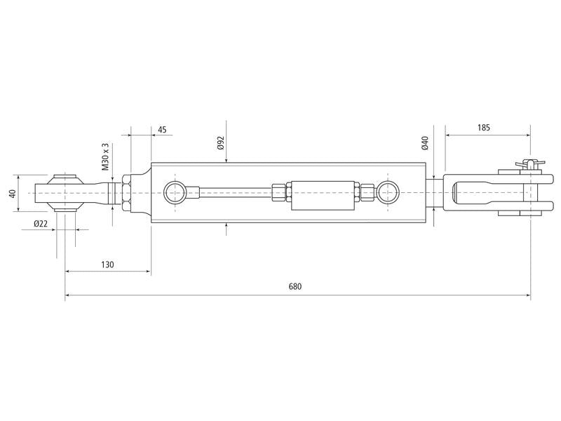 Sparex Hydraulic Levelling Box (Supplied with: Hoses) - Ball Ø 22mm - Fork Hole Ø 23x50mm - Min. Length: 680mm, Cylinder Bore: 80mm. | S.155245 - Product Image 2