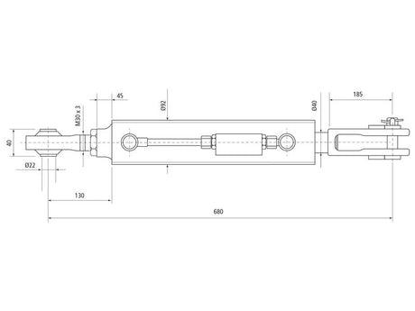 Sparex Hydraulic Levelling Box (Supplied with: Hoses) - Ball Ø 22mm - Fork Hole Ø 23x50mm - Min. Length: 680mm, Cylinder Bore: 80mm. | S.155245 - Product Image 2