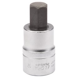 The Draper Elora Hexagon Screwdriver Socket, 3/4" Sq. Dr., 19mm - 770-SIN 19 features a hexagonal socket bit crafted from durable chrome vanadium steel with a metallic finish; it has a hex head on one end and a cylindrical base on the other.