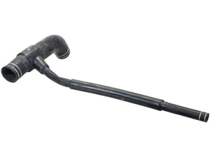 A black, L-shaped Sparex Bottom Hose (Sparex Part Number S.155752) with a long, straight section extending from its base and an inner Ø of 18mm on the smaller end and 50mm on the bigger end.