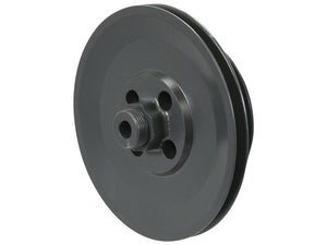 The Water Pump Pulley by Sparex, Part Number S.155766, is a black metal pulley featuring an attached bolt and multiple holes around the central area, designed with a V-Style double groove.