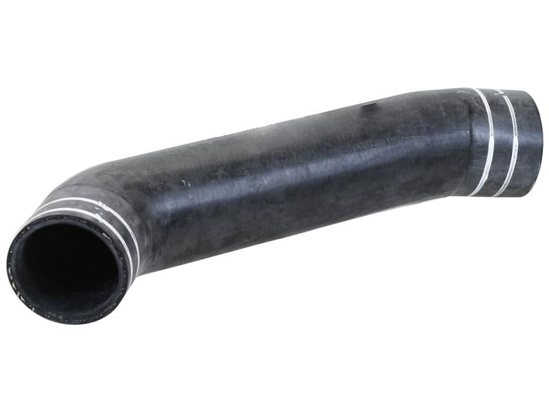 A Bottom Hose with an inner diameter of 49mm on both ends, featuring a black rubber construction, slight curvature, and white stripes near the openings, specifically designed to perfectly fit with Sparex components (Sparex Part No. S.155788).