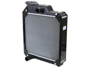 A black and silver Sparex S.156008 radiator with attached hoses and connectors is shown against a white background.