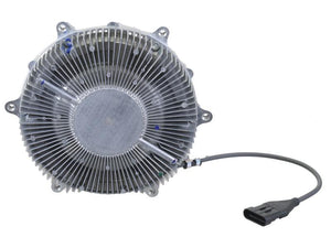 Image of a round Sparex Viscous Fan Drive (Sparex Part Number: S.156074) automotive cooling fan clutch with a connected electrical wire and plug, featuring an Air Sensing Electric Control system.