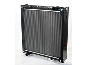 Sparex Radiator (Part Number: S.156100) - A black automotive radiator with metal fins, multiple connection points, and an inlet and outlet designed for cooling internal combustion engines.