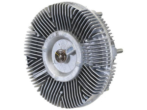 The Sparex Viscous Fan Drive (Sparex Part Number: S.156103) by BorgWarner is a metal mechanical part with evenly spaced fins radiating from a central hub. It features a spring and hexagonal bolt at the core, includes precise bolt holes for secure mounting, and maintains an optimal overall diameter.