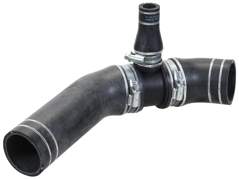 A black rubber bottom hose assembly from Sparex, featuring connected segments and silver clamps. The hose has an inner diameter of 25mm at the smaller end and 50mm at the larger end, ensuring optimal flexibility and durability. This is Sparex Part Number S.156106.