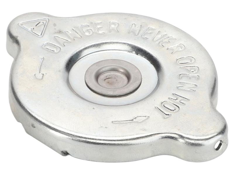 Metallic cap with 'DANGER NEVER OPEN' text on a white background