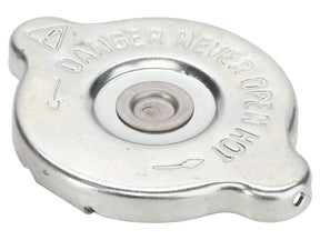 Metallic cap with 'DANGER NEVER OPEN' text on a white background