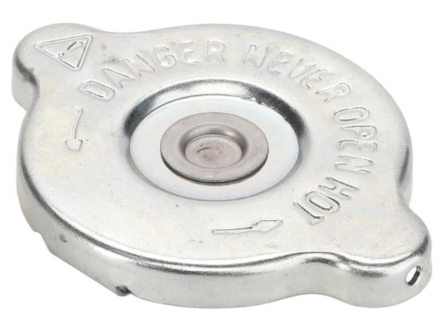 Metallic cap with 'DANGER NEVER OPEN' text on a white background
