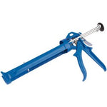 The Draper Triple Rod Applicator Gun, 380ml - CGHD from Draper is a blue manual caulking gun featuring a 16:1 thrust ratio, trigger for controlling sealant flow, and a heavy-duty steel frame.