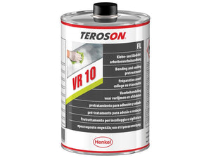 Image of a can of White Spirit Teroson VR 10 - 1Ltr (Sparex Part Number: S.156531) by Sparex, a product for bonding and sealing pretreatment. The can has a black cap and features labeling in multiple languages. Tariff Code: 3814009099.