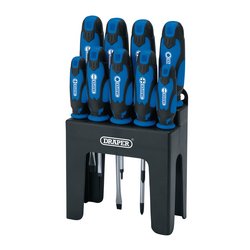 Draper Soft Grip Screwdriver Set, Blue (9 Piece) - 864/9/B - Farming Parts