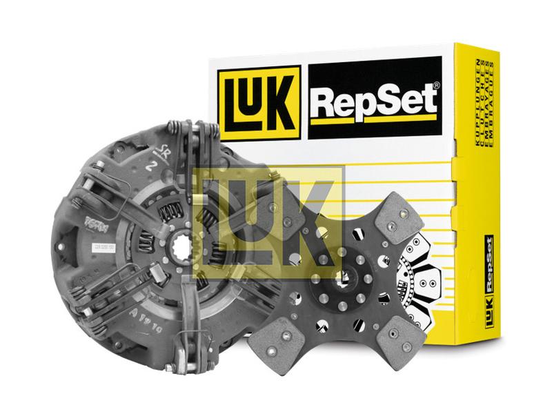 The Sparex Clutch Kit without Bearings, SP159994, showcased with a clutch disc and pressure plate, featuring a durable cast iron housing, in front of the product packaging box.