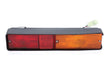 Close-up of a Sparex S.160720 Rear Combination Light with rectangular red and amber polycarbonate lenses, featuring reflective segments, an attached wiring harness, and utilizing a halogen light source for brake, tail, and indicator functions (LH), 12V.