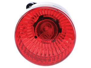 Close-up of the Sparex Rear Combination Light, featuring a round red taillight with a clear center section, marked with "7.5W" and "HELLA." The light, identified by Sparex Part Number S.160758, showcases ribbed concentric patterns surrounding the center and is equipped with a black base designed for easy bolting on.