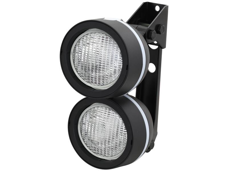 A Sparex Work Light (Halogen), Round, RH, 12V, elegantly mounted on a vertical black bracket.