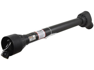 A black mechanical device, known as the Sparex PTO Shaft (Sparex Part Number: S.162398), features a cylindrical body with two broader ends, a small handle, and various labels with text and symbols. It is 1010mm in length and designed for 540RPM applications, equipped with a 1 3/8’’ x 6 spline quick release to a 1 3/8’’ x 6 spline ratchet clutch.