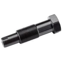 A black, metal, hexagon-head bolt with a threaded midsection and smooth ends, perfect for use in the Mini Clubman or as part of the Draper Camshaft Drive Chain Wear Indicator Tool (Mini) - ETK132 from Draper.