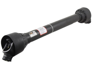 A black mechanical driveshaft with joints, protective end covers, and a Sparex PTO Shaft (Lz) Length: 1010mm, 1 3/8'' x 6 Spline Q.R. to 1 3/8'' x 6 Spline Shear Bolt Limiter - Sparex Part Number: S.162401.