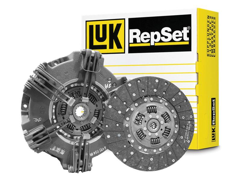 Image of a Sparex Clutch Kit without Bearings, featuring a pressure plate, clutch disc, and packaging. The box is yellow and white with the LUK logo prominently displayed. This product includes professional technical specifications for optimal performance and is identified under Sparex Part Number: S.162448.