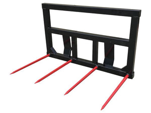 The Sparex Heavy Duty Big Square Bale Frame (S.162684), featuring a black metal frame with four red spikes, is likely used for agricultural or construction purposes and is CE Approved.