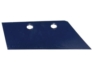 The Sparex Skim Point - RH (Gregoire Besson), part number S.162743, is a blue, metal cutting blade featuring two circular holes for attachment. Its sharp, angled edge on one side ensures precise cuts and compatibility with Vulcan Fasteners.