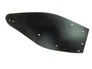 A black, curved metal sheet with multiple circular holes and a smooth finish, known as the Mouldboard - RH (Kuhn) To fit as: 616190 compatible with Vulcan Fasteners, is available under Sparex Part Number S.162769 by the brand Sparex.