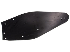 A black, slightly curved metal plate featuring multiple holes along its edges, likely a component or part of a larger mechanical setup. This is the Mouldboard - LH (Kuhn), designed to fit as 616191 with Sparex Part Number S.162770, and it’s compatible with Vulcan Fasteners for reliable assembly.