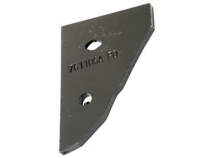 A black, triangular metal blade with two bolt holes and the inscription "761106A FD" on its surface, fitting seamlessly with Vulcan Fasteners, is identified as the Landside Point - RH (Kuhn), available under Sparex Part Number S.162798 from the brand Sparex.