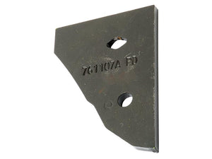 A triangular metal part with two holes, engraved with the text "761107A FD," commonly used in Vulcan Fasteners' applications, known as the Landside Point - LH (Kuhn), fitting as 761107 and identified by Sparex Part Number S.162799.