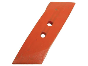 Close-up of a Sparex Reversible Plough Point LH blade with two central holes, labeled as 13mm (model KK063090, S.162805). The orange metal edges appear slightly worn.