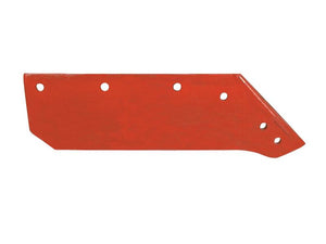 A red, flat, elongated metal plate with six holes and one corner angled with a triangular cut, measuring 16'' (405mm). This plate is crafted by Sparex to match the LH Primary OE Reference standards and fits Kverneland equipment as KK063018. It is listed under Sparex Part Number: S.162813.