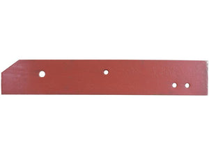 A red, rectangular metal plate with three holes and one angled cut on the left end, compatible with RH Primary OE Reference, known as Landside Long - RH (Kverneland) to fit as KK063613, Sparex Part Number S.162822.