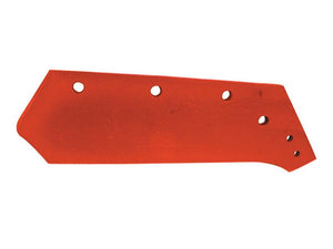 The Share - RH, 16'' (405mm) by Sparex, designed to fit as KK073056 (OE Reference) for Kverneland machinery, is an orange metal blade featuring six holes of varying sizes along one edge, likely used as a component in agricultural or industrial equipment.