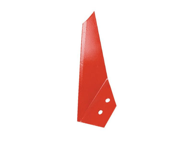 The Sparex Sword Coulter - LH (Kverneland), designed to fit as KK073092, is a red metal agricultural tool part with two bolt holes. This component ensures compatibility and reliability when used with Vulcan Fasteners for secure attachment. Suitable for left-hand applications, it matches the Primary OE Reference KK073092. The Sparex Part Number is S.162844.