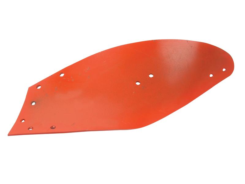 A red, curved metal panel with multiple holes drilled through it, likely a component for machinery or equipment, compatible with OE Reference KK073287 and designed for use with Vulcan Fasteners.

---

A red, curved metal mouldboard - LH, 14'' - 18'' (Kverneland), identified by Sparex part number S.162852 and designed to fit OE Reference KK073287.