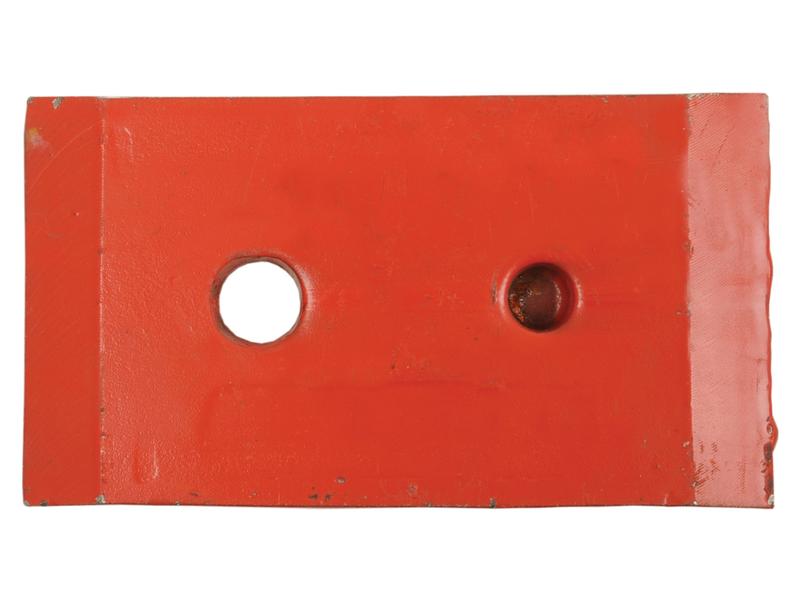 The Wear Plate (Kverneland) by Sparex, designed as a Primary OE Reference and fitting as KK073614 with Sparex Part Number S.162859, is a red rectangular metal plate featuring two circular holes: one large and one small.