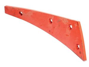 Red, curved metal beam with four circular holes, compatible with OE Reference KK083214 RH and secured using Vulcan Fasteners; known as Slat - RH No.4 (Kverneland) and identified by Sparex Part Number S.162868 from the Sparex brand.