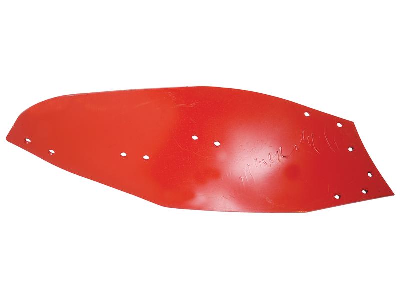 A red Mouldboard - RH (Kverneland), with multiple holes punched along the edges and a slightly curved shape, ideal for RH Fitting applications. Suitable to fit as KK083228, available under Sparex Part Number S.162870.