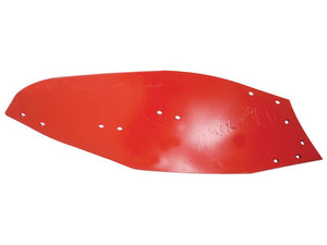 A red Mouldboard - RH (Kverneland), with multiple holes punched along the edges and a slightly curved shape, ideal for RH Fitting applications. Suitable to fit as KK083228, available under Sparex Part Number S.162870.