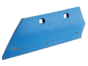 A blue, flat metal blade with two rectangular holes and a slightly rusted, worn appearance, similar to the quality you find in Sparex's Skim Point - LH (Lemken), specifically the spare part S.162887 designed to fit 3363711.