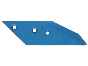 A Plough Point - LH, a blue flat metal part with three holes and a pointed tip on one end, featuring beveled edges. Commonly used in agricultural equipment, this 15 mm essential component is compatible with Vulcan Fasteners and designated as an LH Primary part. This component has a thickness of 15 mm and fits as Lemken 3364055 or Sparex Part Number: S.162898 under the brand name Sparex.