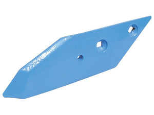 A blue, flat, triangular metal plate with three holes, designed as a Reinforced Point RH with 15mm thickness by Sparex (Lemken), using Vulcan Fasteners. Suitable for fitment as part number 3364150 | Sparex Part Number: S.162899.