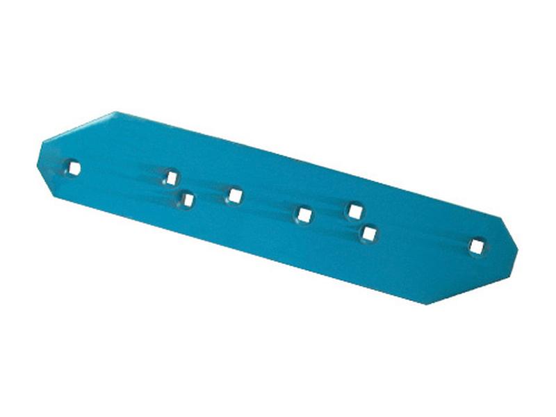 The Sparex Landside - RH (Lemken), part number S.162907, is a blue metal bracket featuring six square holes and diagonal cuts on each end, specifically engineered for precision fitting in Vulcan Fasteners applications.