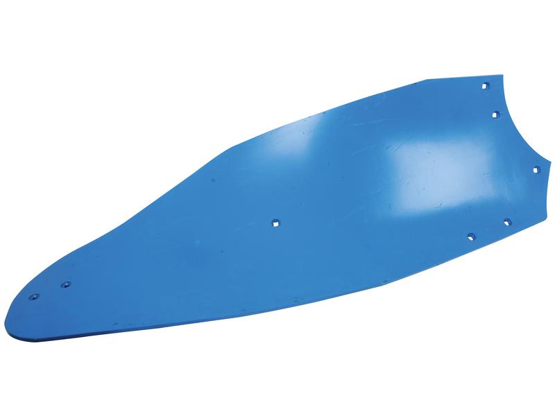 A blue metal mouldboard with a slightly curved shape and several drill holes along its edges, perfect for use with Vulcan Fasteners. This product is known as Mouldboard - RH (Lemken) to fit as: 3441240 and carries the Sparex Part Number: S.162923 from the brand Sparex.