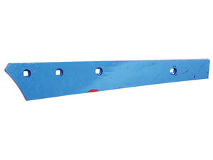 Blue metal bracket with a diagonal cut end and four square holes along its length, designed for LH fitting applications. Part no. S.162928 by Sparex, also known as Slat - LH No.1 (Lemken).